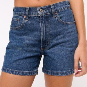 Abercrombie & Fitch Curve Love High Rise 4" Mom Shorts Denim Cherry Embroidery